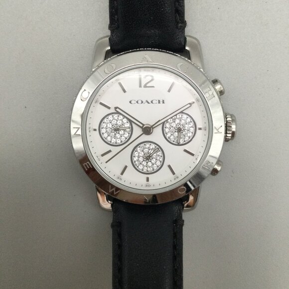 Coach Legacy Sport Chronograph Watch Women 36mm Silver Tone Leather New Battery main image 4